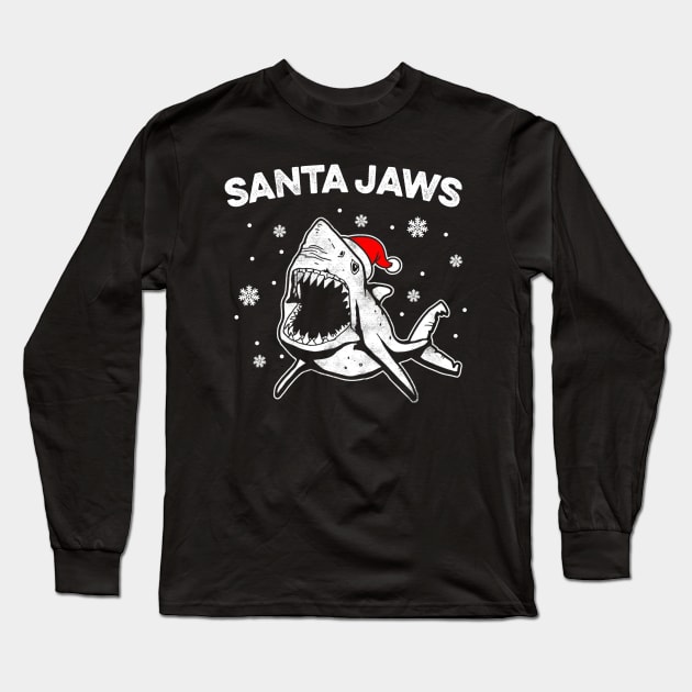 Santa Jaws Funny Shark Santa Hat Pajamas Christmas Long Sleeve T-Shirt by Audell Richardson